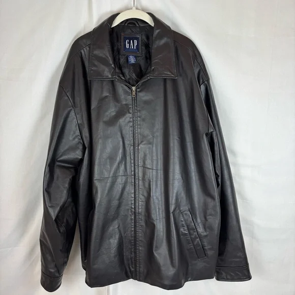 GAP Black Leather Jacket Zip-Up - Picture 3 of 14